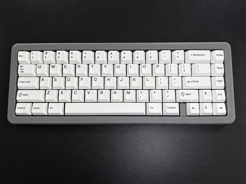 Fully built Aurora65 LITE Space Grey mechanical keyboard with installed white keycaps
